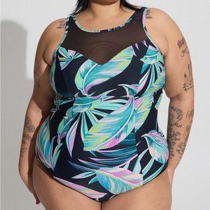 NWT Torrid Wireless Mesh High Neck One Piece Swimsuit - Plus Size 2